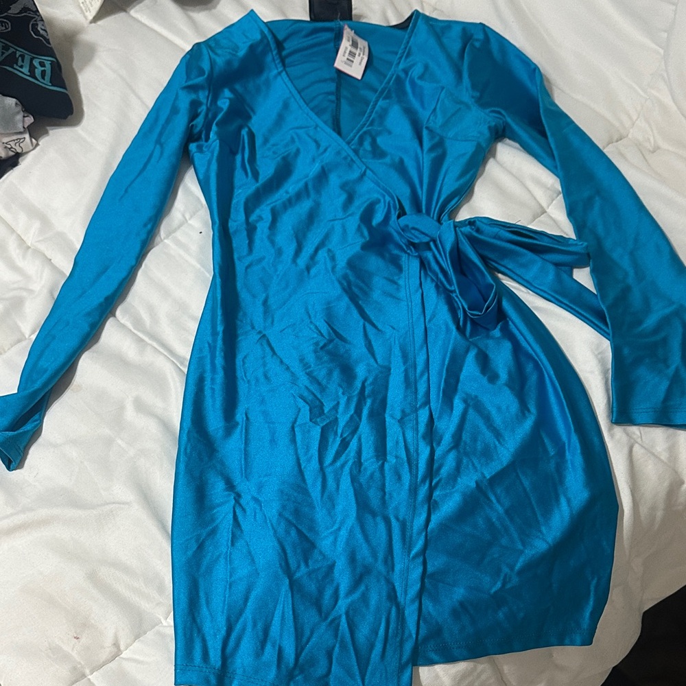 Elegant Blue Wrap Dress
